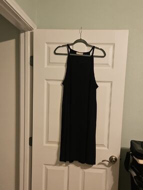 Forever Rose Black Midi High-Neck Slip Dress